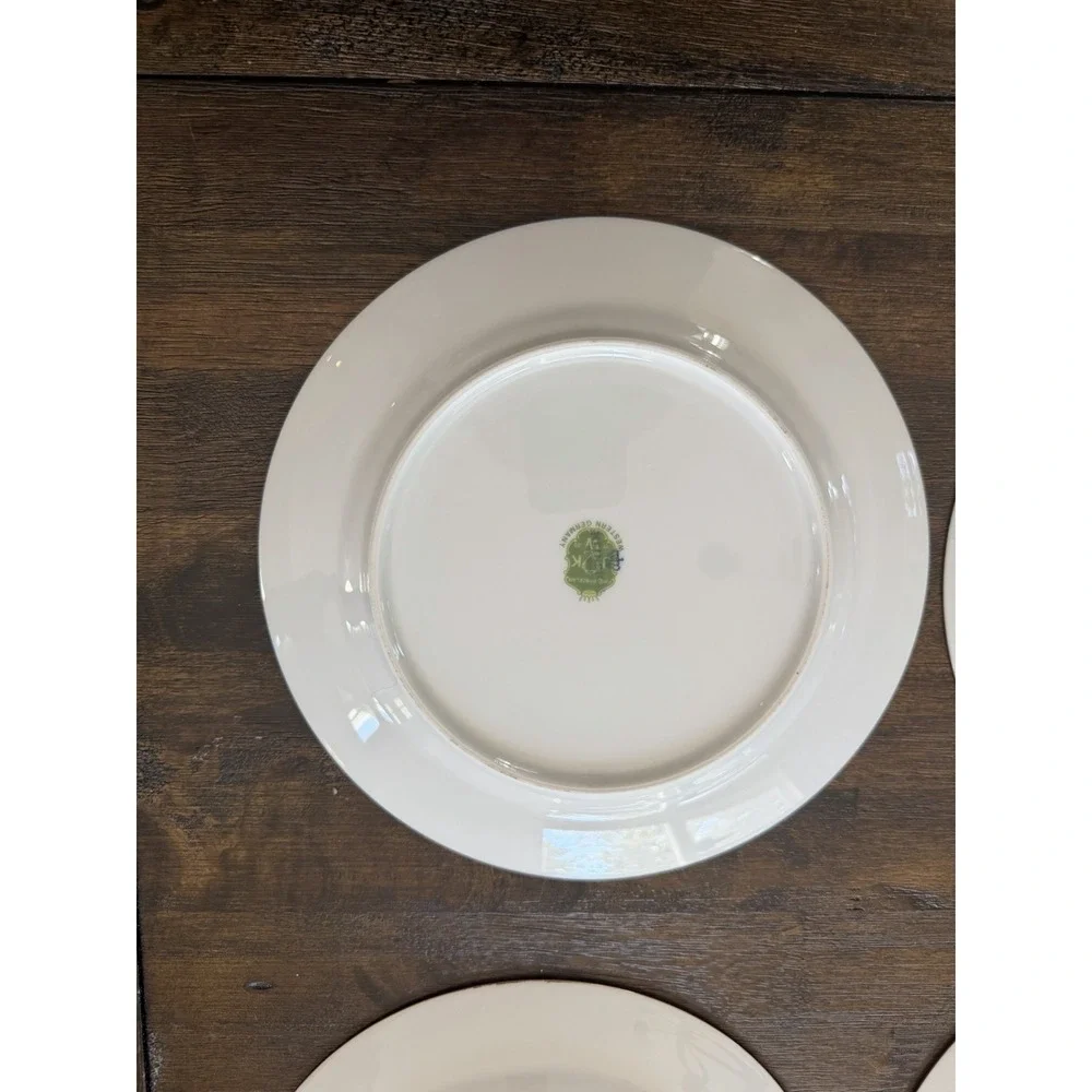 Josef Kuba Vintage Western Germany Fruit Plates Set of 6 Gold Trim Porcelain 8